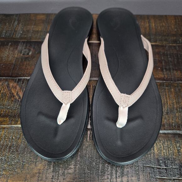 NEW Olukai Ho'Opio Womens Size 11 Sandal Flip Flop Thong Flats Floral Pink Black - Picture 2 of 11